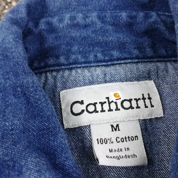 Vintage Carhartt Denim Pearl Snap Shirt Mens Medium Blue Heavy Western Work S141 - Picture 4 of 10